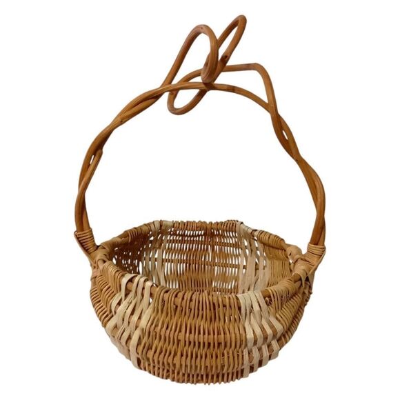 Vintage Buttocks Basket Twisted Willow Handle Eye Of God Handwoven Farmhouse - Picture 10 of 16